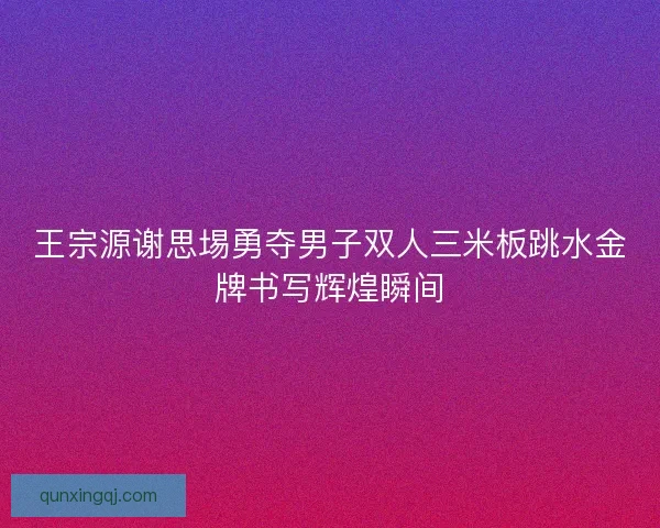 王宗源谢思埸勇夺男子双人三米板跳水金牌书写辉煌瞬间