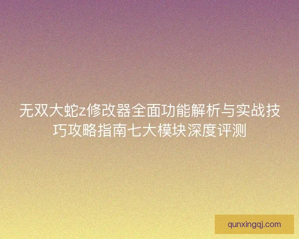 无双大蛇z修改器全面功能解析与实战技巧攻略指南七大模块深度评测